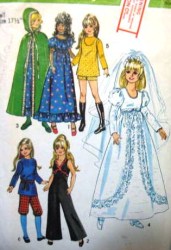 9698 SIMPLICITY 1971 15" -17 1/2'' CRISSY DOLL JUMPSUIT, DRESS, CAPE, KNICKERS PATTERN